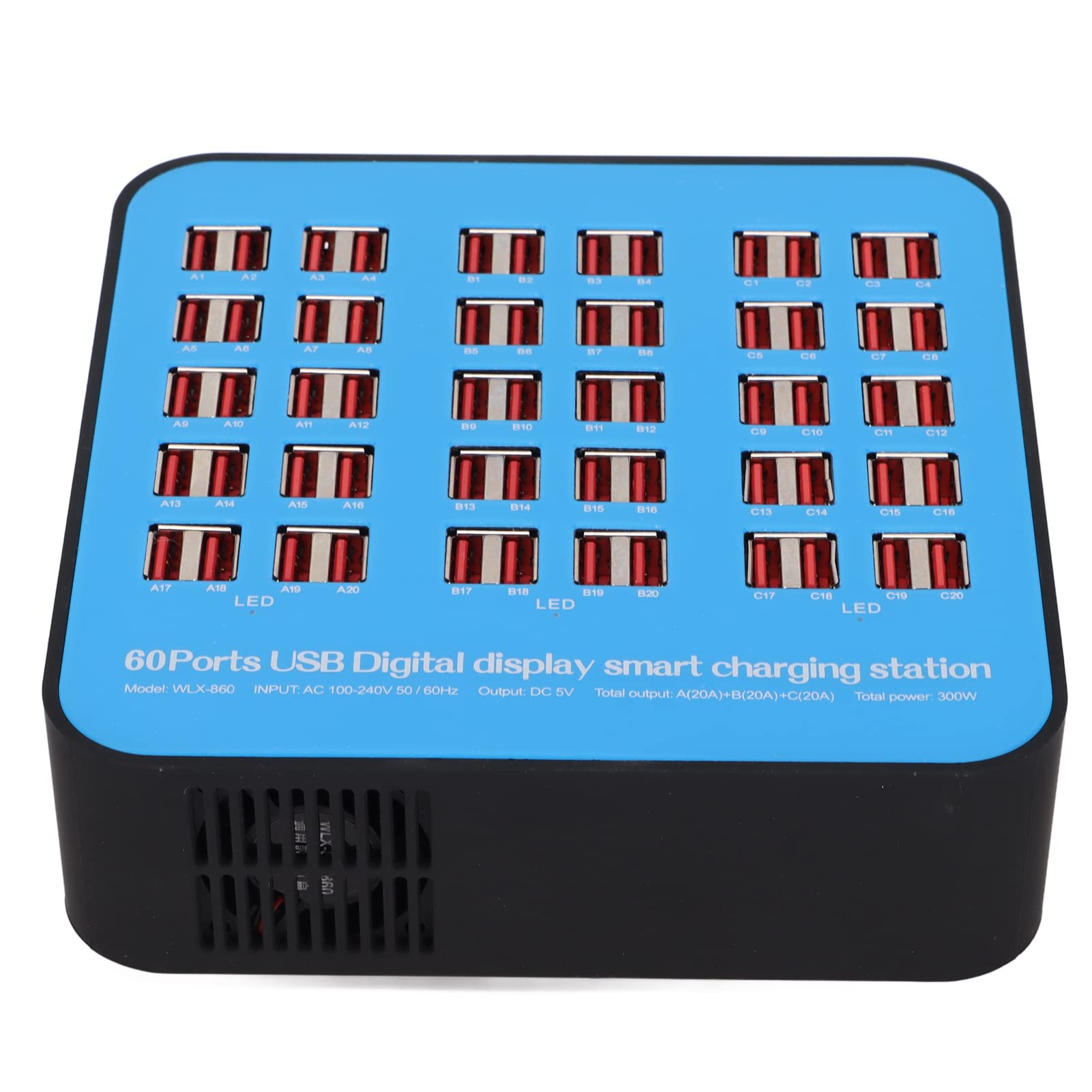 Cargador Multi USB Cargador 60 Puertos Estación de Carga Cargador rápido USB de Escritorio de Viaje 100‑240V 300W(ME)