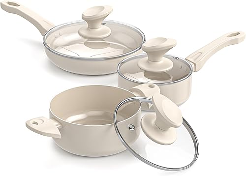 Juego de ollas y sartenes con revestimiento de cerámica antiadherente, 6 piezas de utensilios de cocina de cocina, sin PFOAPFOS resistente al calor, disponible en Yaxa Venezuela