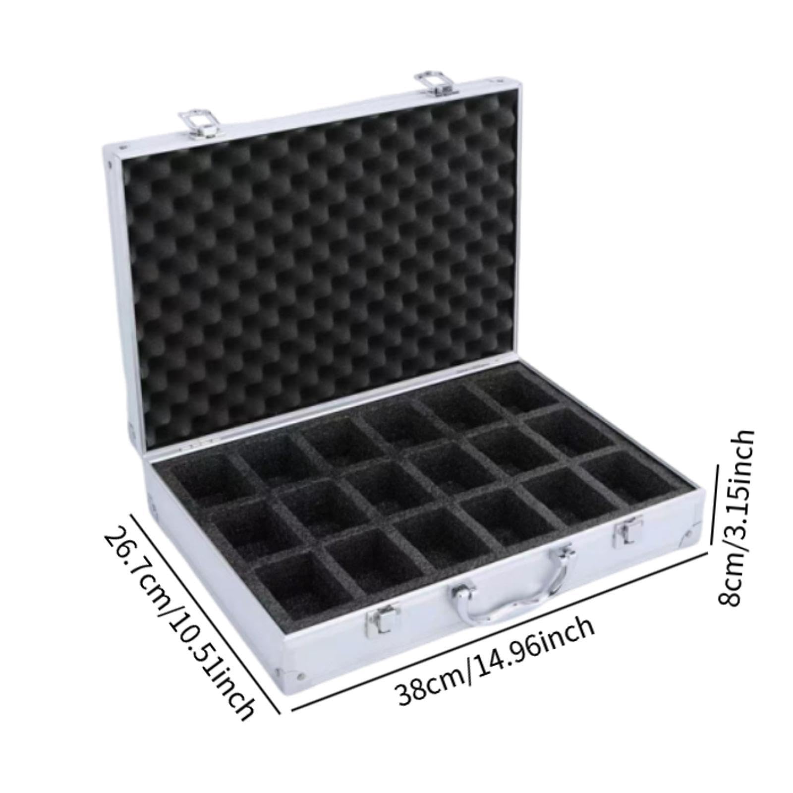 Amagogo Caja almacenamiento para relojes, estuche rígido aleación aluminio, estuche regalo para exhibición y colección, organizador para relojes, Plata, 18 Ranuras