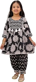 superminis Girls Cotton Floral Printed 3/4 Sleeves Afgani Salwar Suit Ethnic Wear for Kids Girls