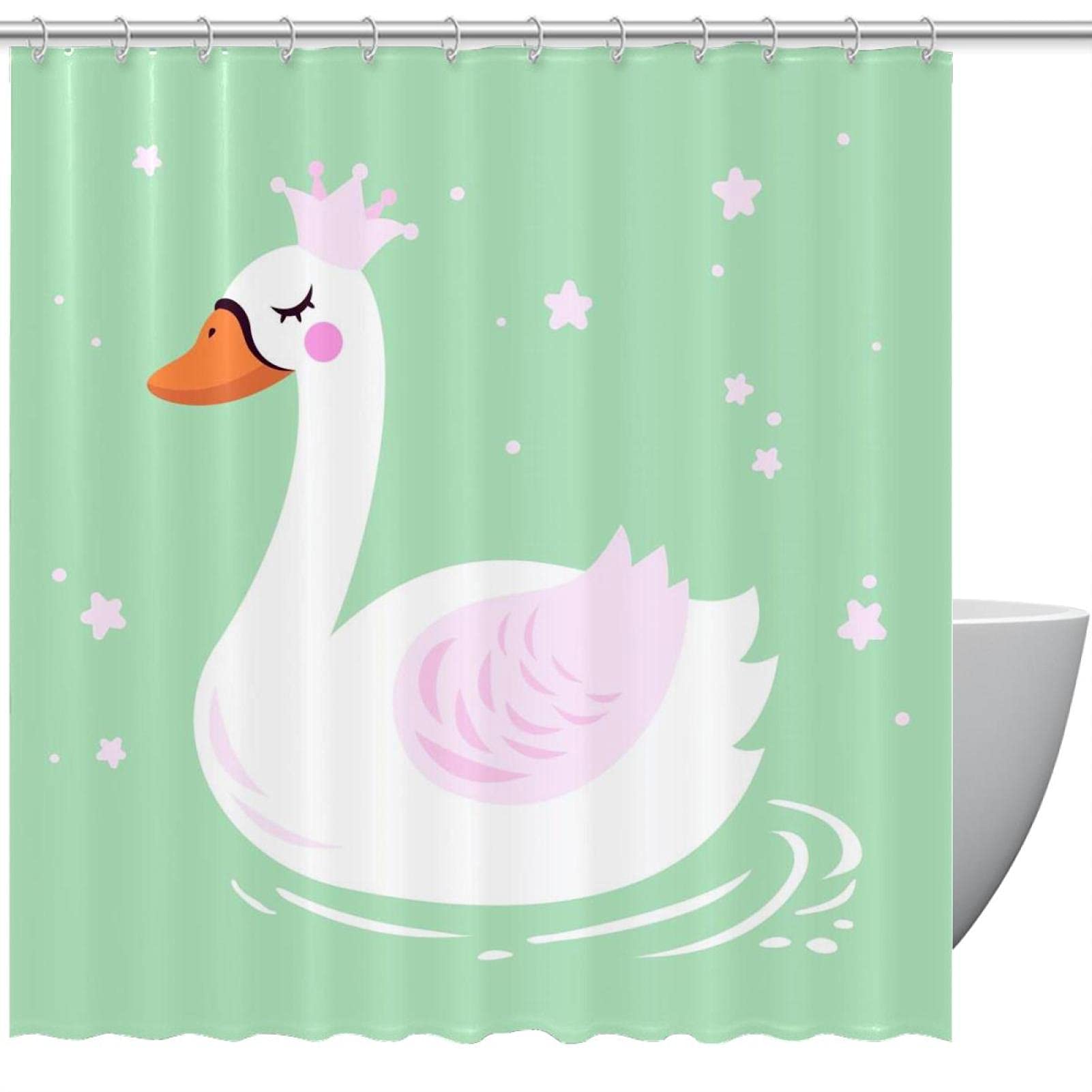 Rideau de douche vert Swan 183x183 cm grand format lavable pour baignoire
