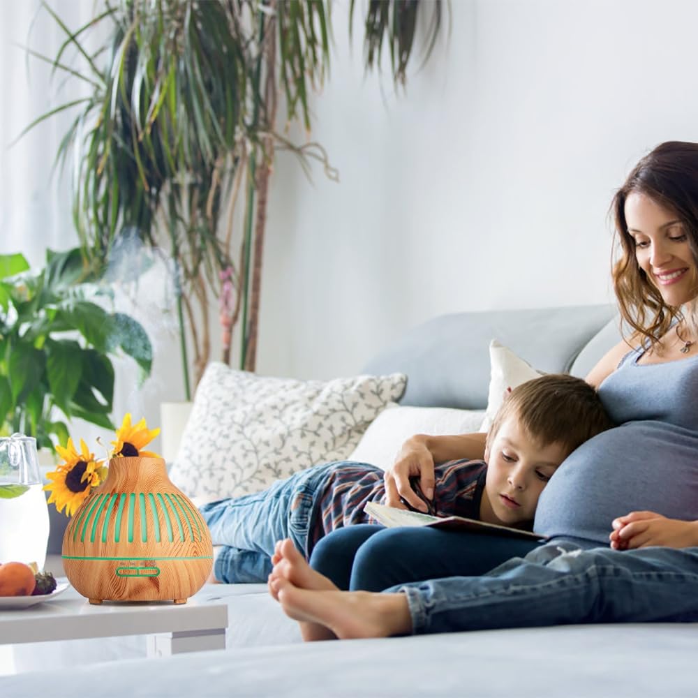 Essential Oil Diffuser, Aromatherapy Diffuser 500ml with Remote Control, 4 Timer & Auto-Off Safety Switch, 7 Color LED Lights Mode, 10 Hours Quiet Humidifier for Bedroom, Office & Home (G.Light Brown)