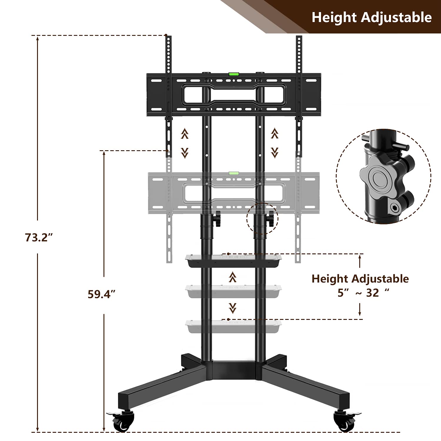 Buy Mobile TV Stand with Wheels for 3275 Inch LCD LED 4K Flat Screens