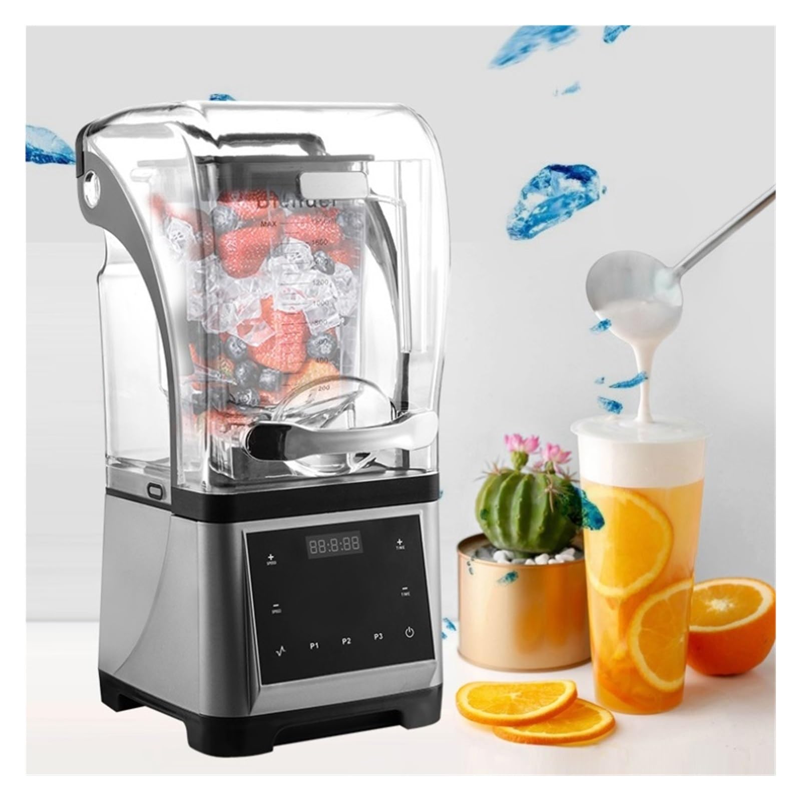 Mikser Do Żywności Z Ekranem Dotykowym, Dźwiękoszczelny, 1600 W Lokalu Bubble Tea, Wytrzymały Blender, Urządzenie Robienia Lodów I Smoothie, Ml Pieczenie Bez WysiłKu(Black)