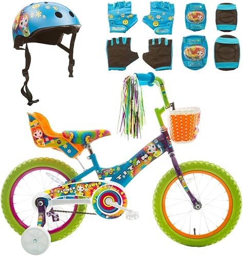 Titan Bicicleta BMX de princesa floral para niñas con ruedas de entrenamiento de 16 pulgadas con cesta de utilidad y serpentinas