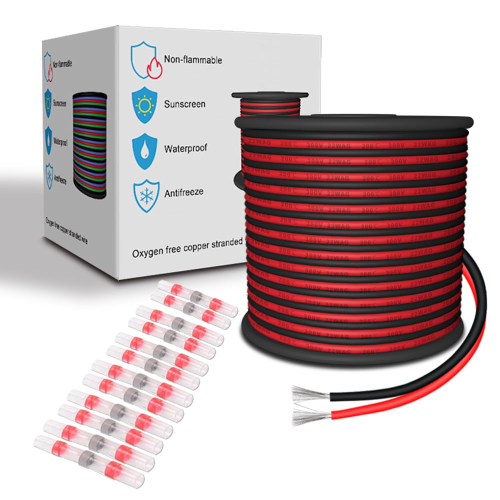 LEADTOPS Silicone Electrical Wire 2x100FT 2 Color 18 AWG Flexible Hook up Stranded Tinned Copper Cable Wire 100FT/Color