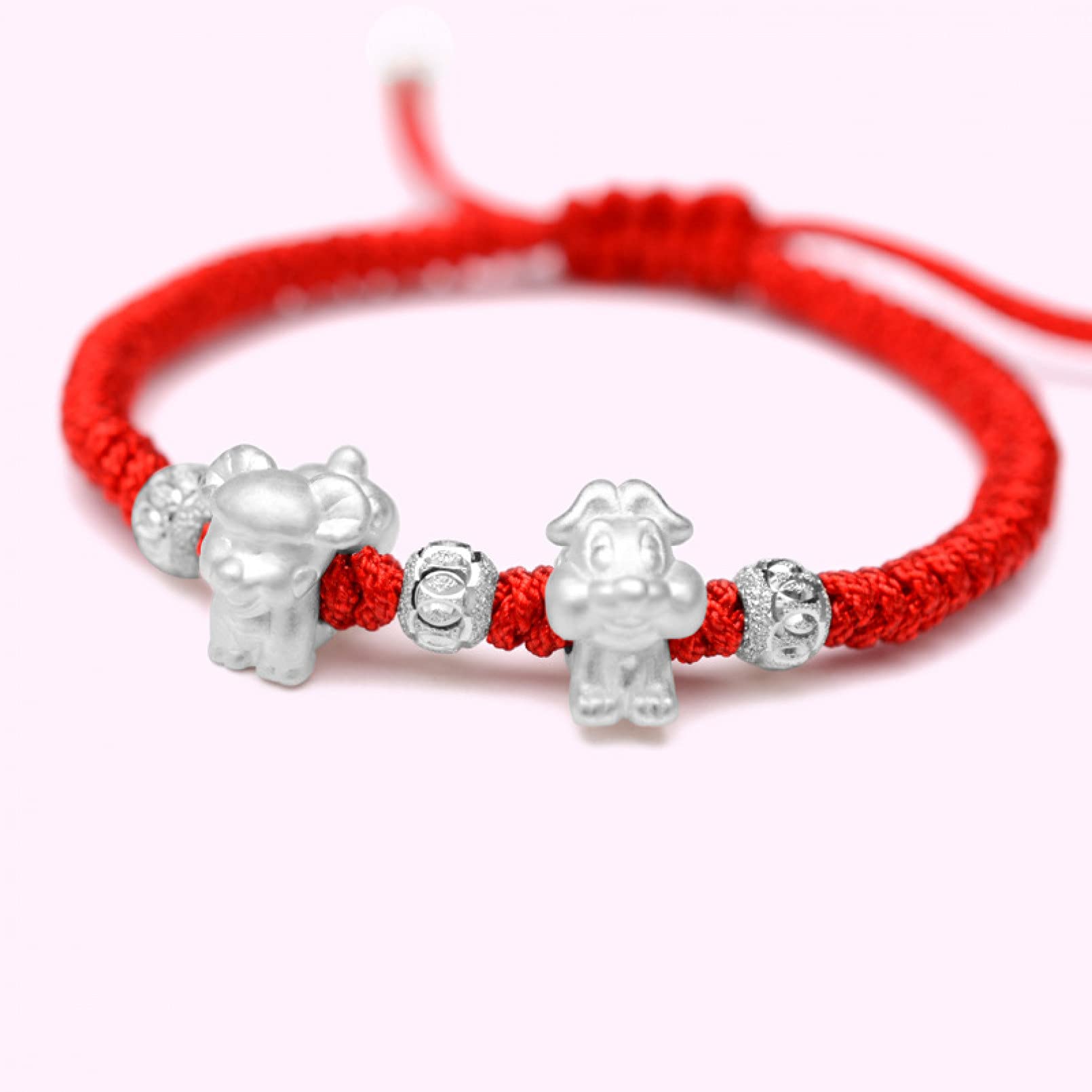 N/Ａ Jewelry Attributes Wear 999 sterling silver red cord woven triad and Liuhe zodiac bracelet Mother's Day Christmas Birthday Gift