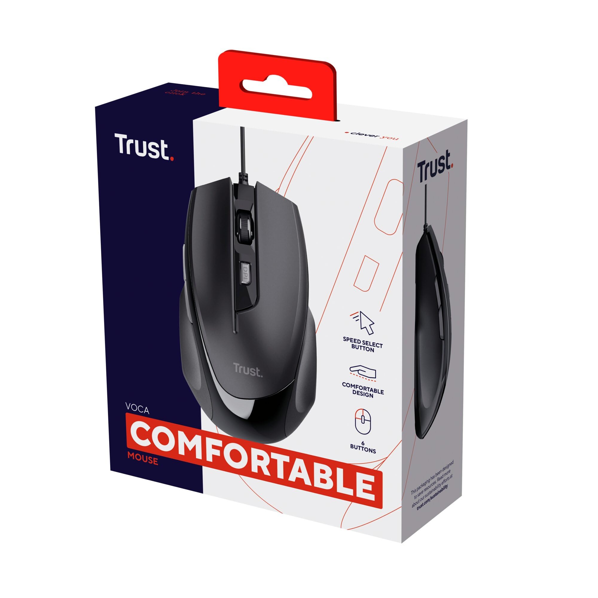 Trust Voca Comfort 23650 Mysz Optyczna, Czarny, 11 cm