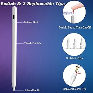 Stylus Pen for iPad Pencil 10th Generation(2018-2025), Fast Charging Apple Pencil with Palm Rejection Tilt Sensitivity, Compatible with iPad 6/7/8/9/10", Pro 11"/12.9"/ M4, Air 3/4/5/M2/M3, Mini 5/6