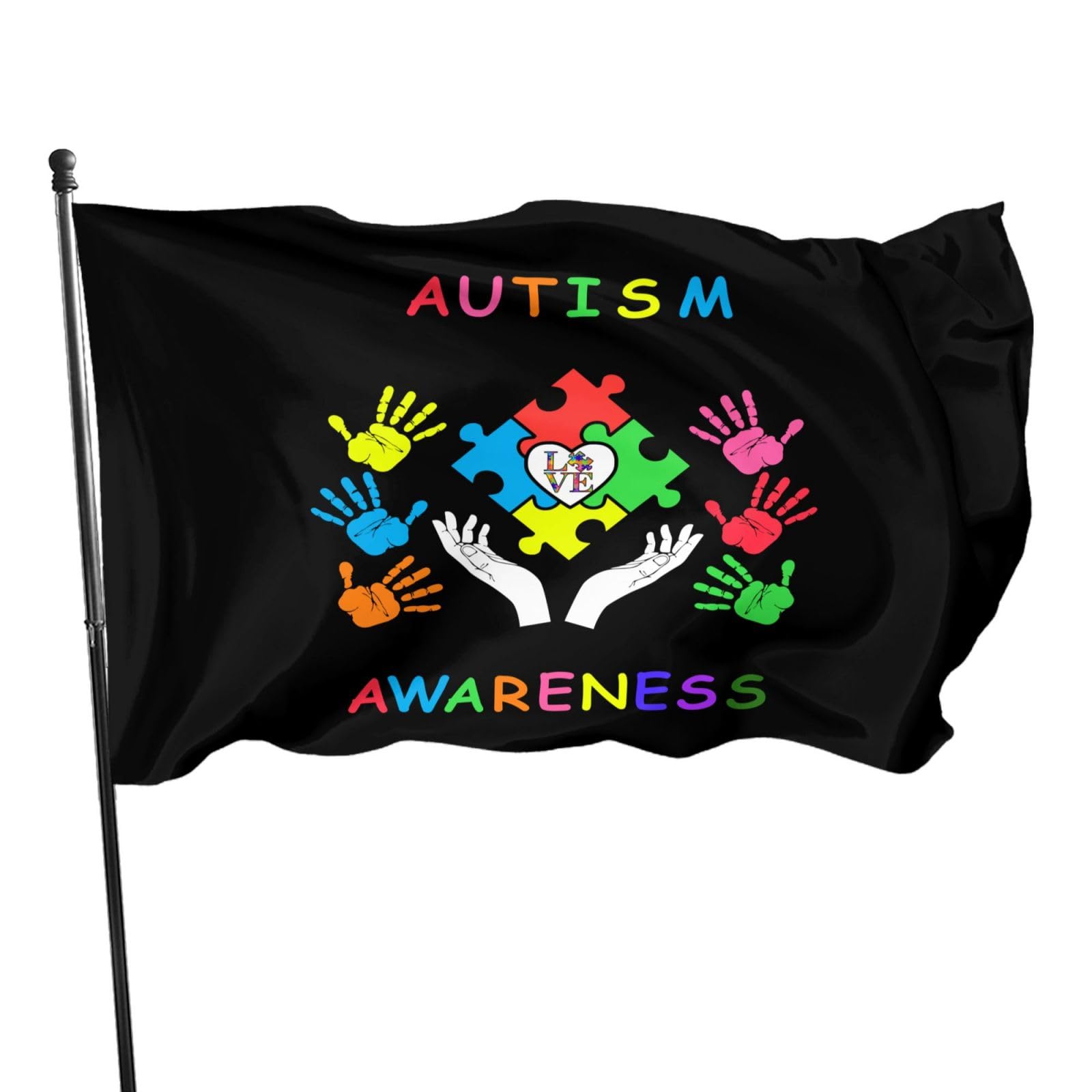 Autism Awareness Flag 3x5 Ft Fade Proof Outdoor/Inside Puzzle Piece Inspirational Breeze Flag Garden House Home Decor Double Stitched With Metal