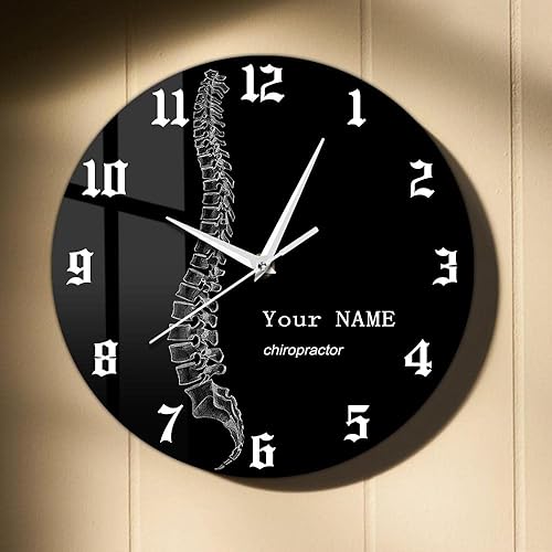 Reloj de pared personalizado de 15 pulgadas para quiropráctico terapeuta de columna vertebral, negro, redondo, analógico, montaje en pared,