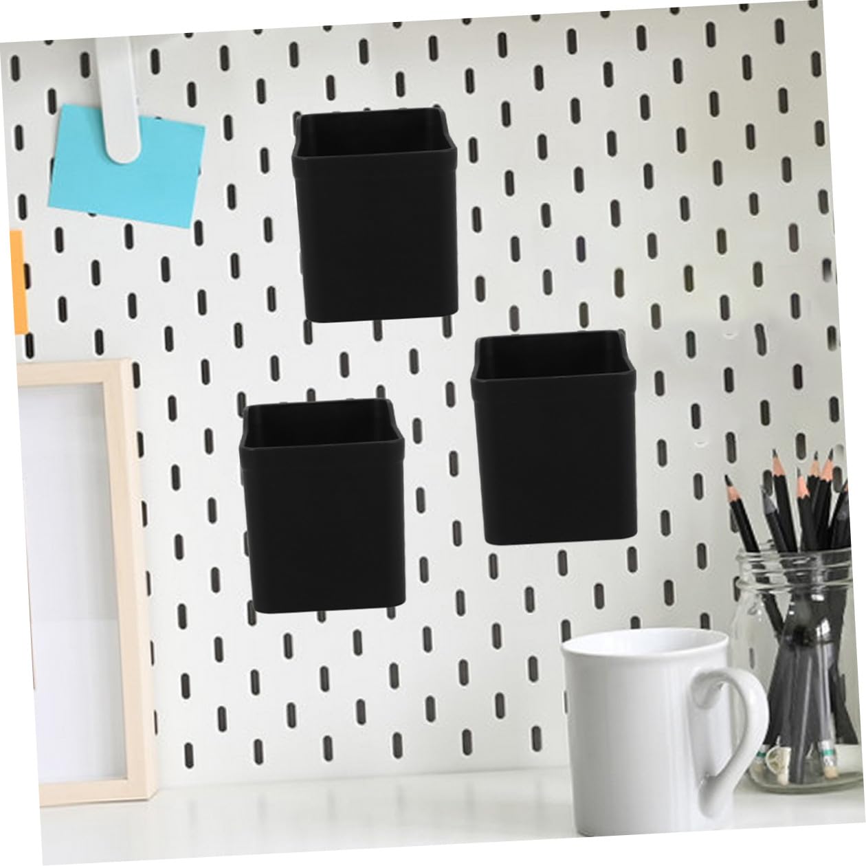 VILLCASE Set 8 Pezzi Contenitori Organizzatori Nero in Abs per Pannelli Forati Ganci Multifunzione per Garage e Laboratorio Soluzioni di Stoccaggio Efficiente