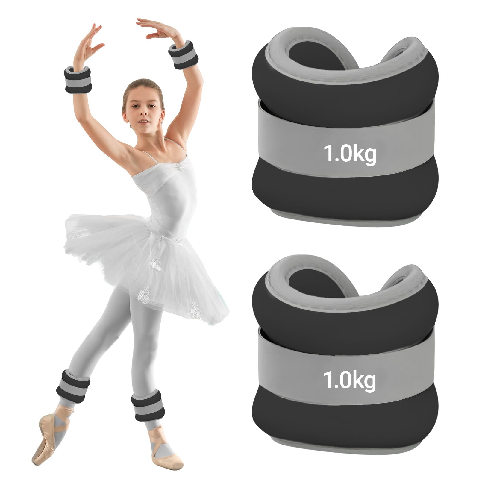 Lot de 2 manchettes lestées pour pieds et bras pour débutants et enfants, poids de cheville, poids de poignet, poids de cheville idéal pour pilates, yoga, jogging