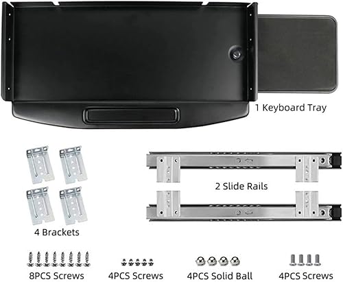 Miniatura 5 de Bandeja de teclado de acero sólido para debajo del escritorio, con plataforma giratoria para ratón de 360, estante para teclado deslizante, soporte