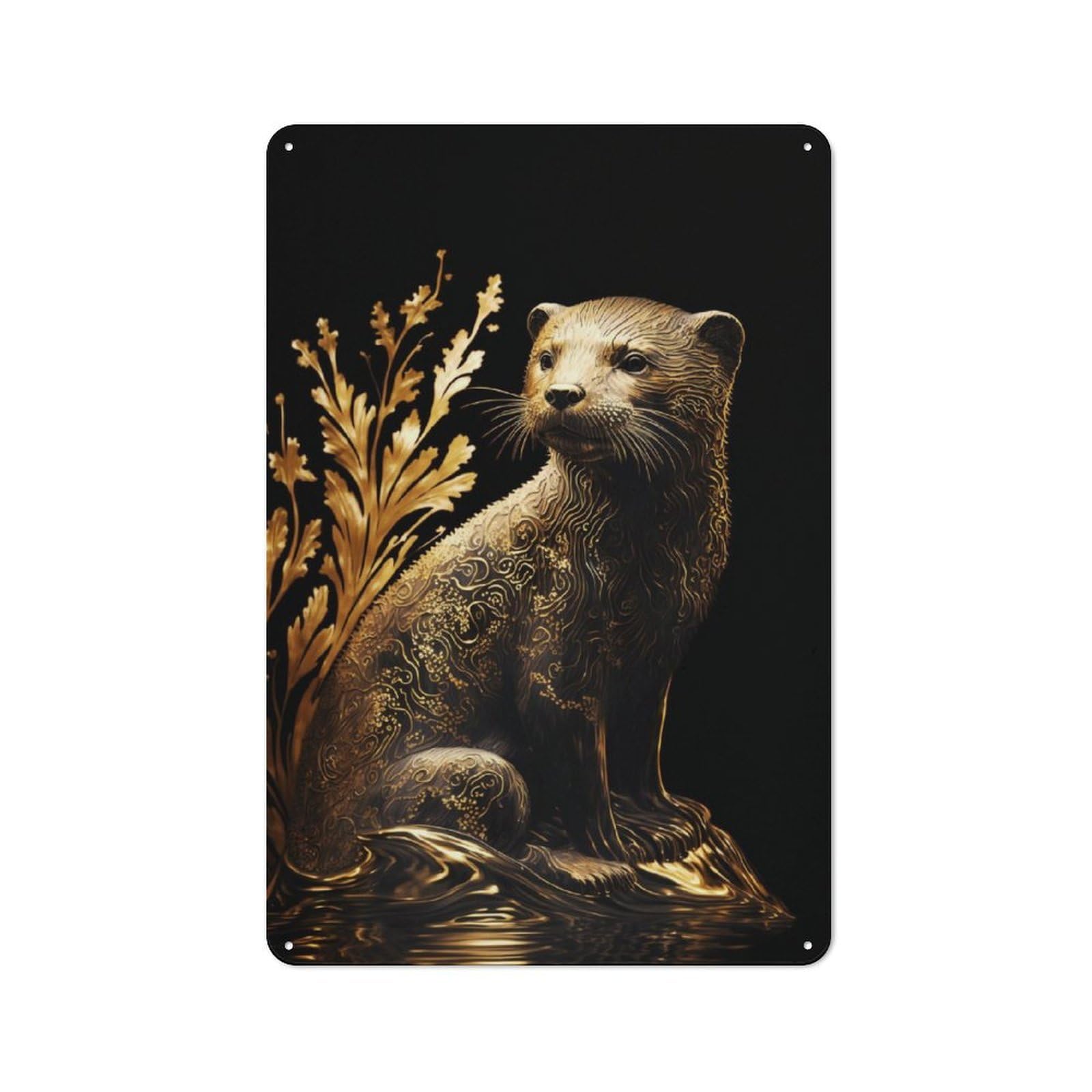 Junmoney Black And Gold Otter Printed Metal Sign 30X20cm For Pub Or Café, With Clear Industrial Wall Decor Character