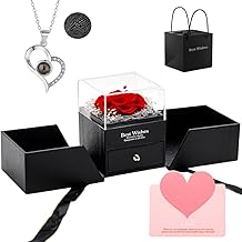 Preserved Real Rose with Heart I Love You Necklaces for Women in 100 Languages - Eternal Red Flowers Gifts for her Romantic Gift Set for Girlfriend Birthday Anniversary on Valentines Mothers Day