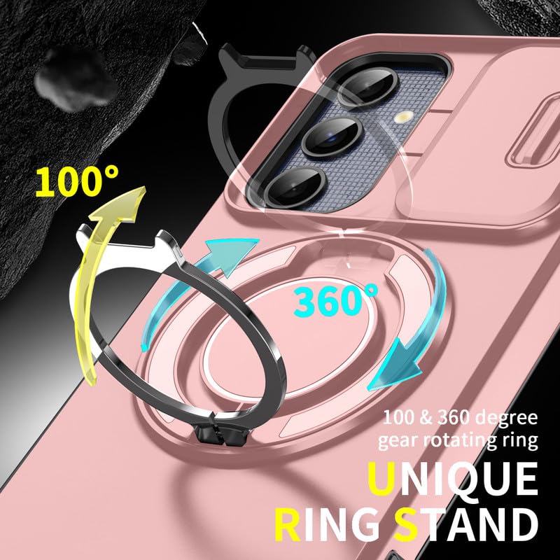 Image of LuxuryKase Shockproof Rugged Case for Samsung Galaxy S24 Plus | Slide Camera Cover | 360 Rotating Ring Kickstand | Military-Grade Protection - Rose Pink