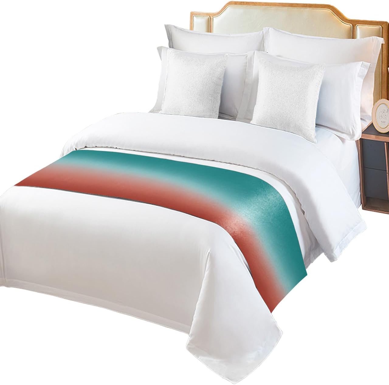 Teamery Bed Runners & Scarves, Red Cyan Turquoise Gradient Bed Runner, Bed Scarf Protector Decorative Accent Bedding Scarf for Hotels Homes and Guestrooms, 102 x 20 inches