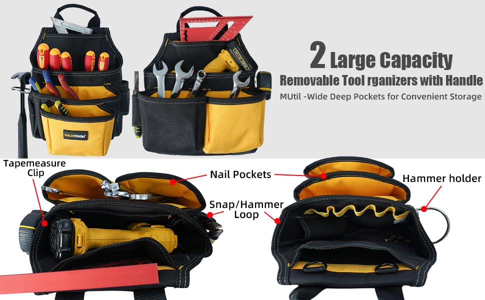 Image of MELOTOUGH 28-Pocket Pro Framer's rig Combo Apron Tool Belt and Heavy Duty Padded Suspenders with Magnetic Desinger for Technician /Carpenter /and Electrician's Tools（Yellow)