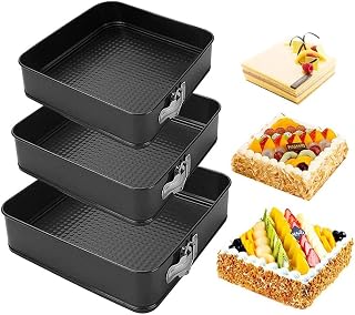 3 Pcs Springform Cake Pan Set, Nonstick Leakproof Square Cheesecake Pans with Removable Bottom, Carbon Steel, 3 Sizes(22+24+26cm)