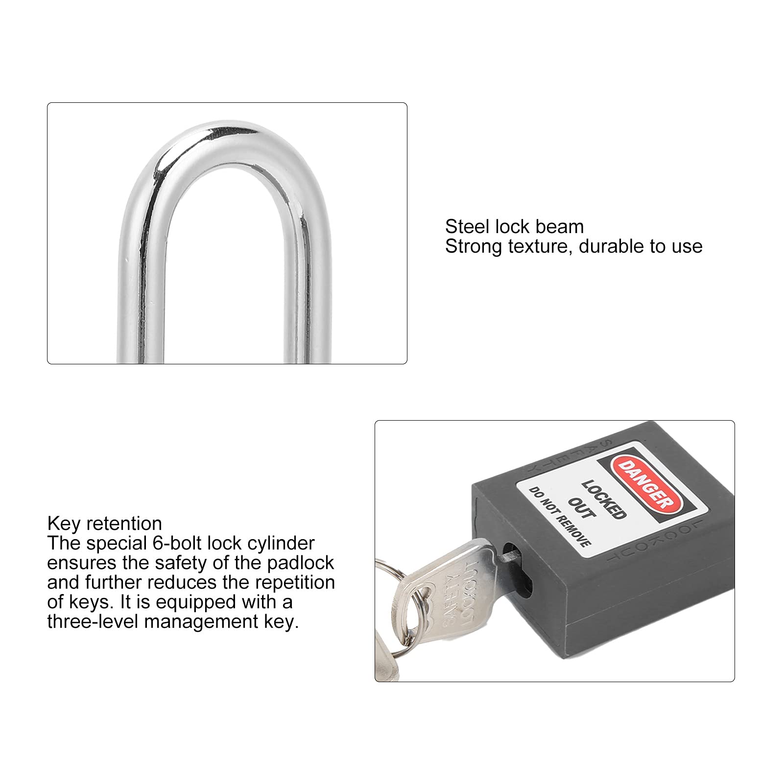 Kit de etiquetado de bloqueo, 10 juegos de candado de seguridad de 1,5 pulgadas con viga de acero y candado de seguridad con 20 llaves para la fabricación de maquinaria (negro)