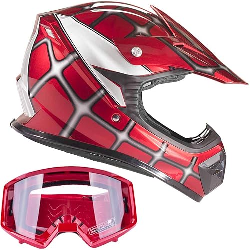 Typhoon - Casco y lentes todoterreno para jóvenes, DOT para motocross, cuatrimoto, motocross, motocicleta, con gráficos de web roja, talla M disponible en Yaxa Costa Rica