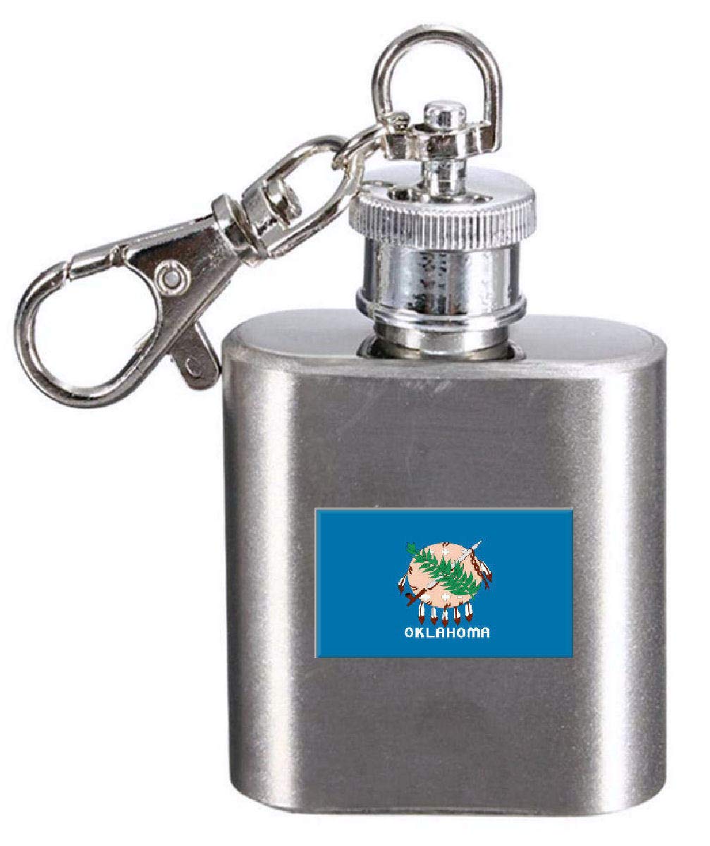 Flasque porte-clés gravé drapeau Oklahoma en acier inoxydable finition miroir