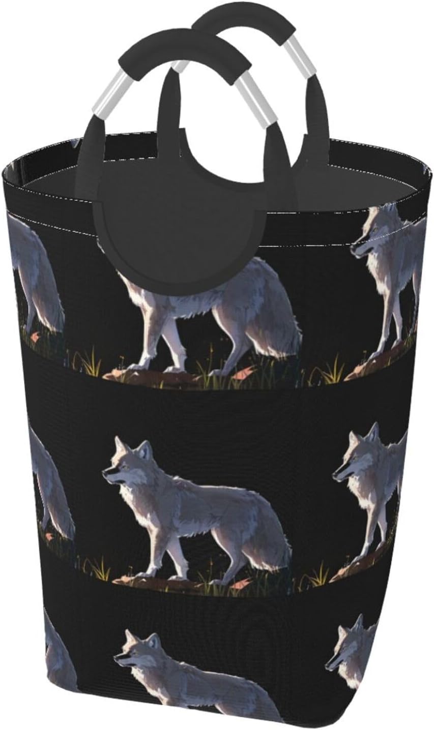 Wolf on the rock Foldable storage bag, 50L capacity, suitable for laundry room, dormitory bedroom, dirty clothes storage basket.
