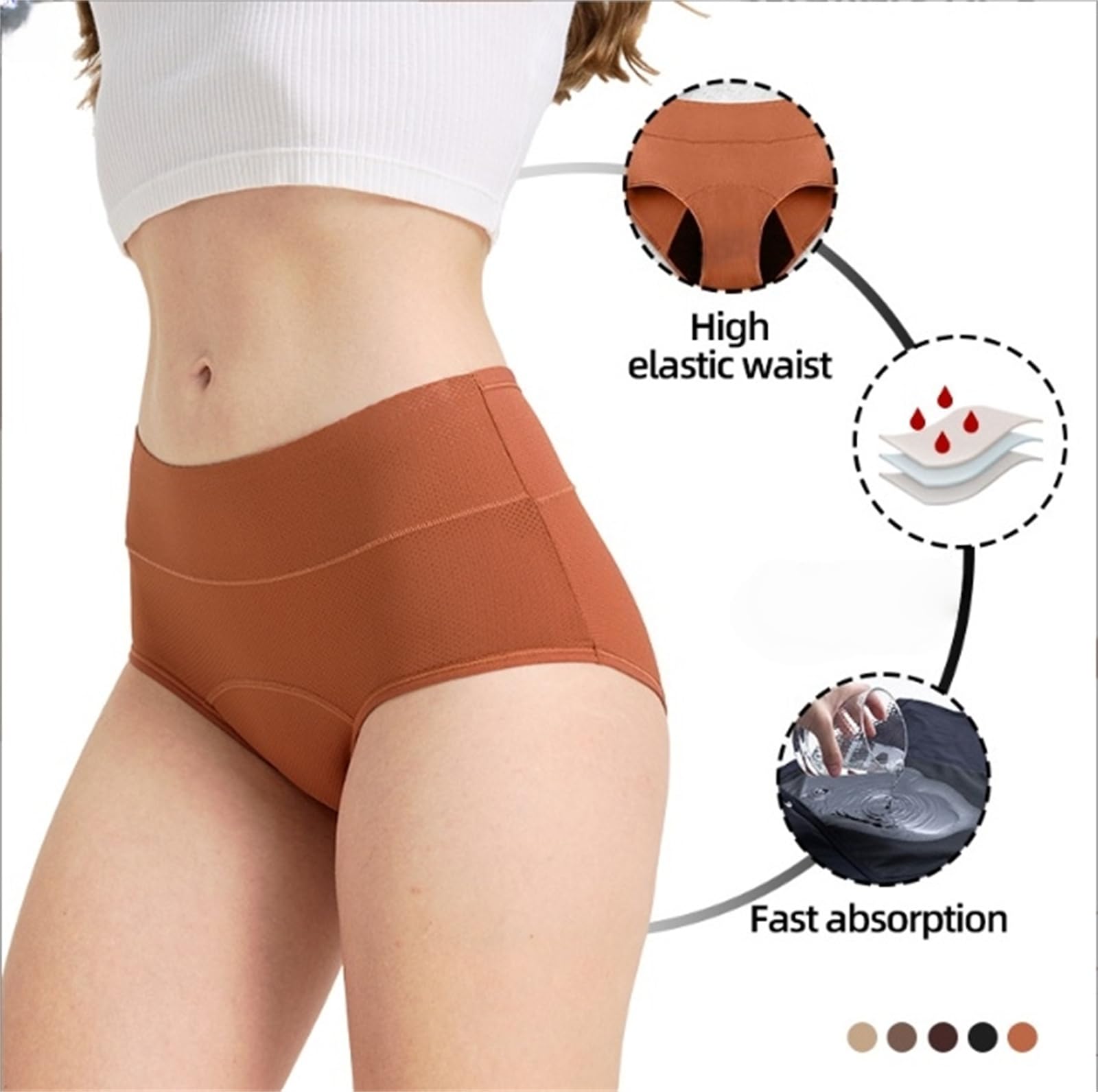 Sous-vêtement confortable et respirant pour femme - Contrôle du ventre - Short de soutien post-partum lavable et réutilisable - Slip en coton à trois couches