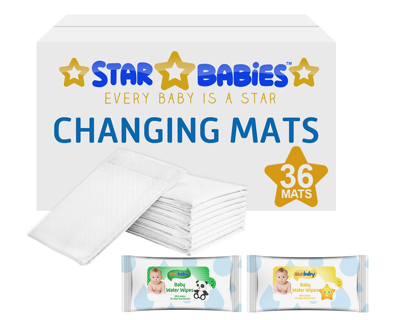 Star Babies - Disposable Changing Mats White 36Pcs With 1Pc Kids REUSable Mask