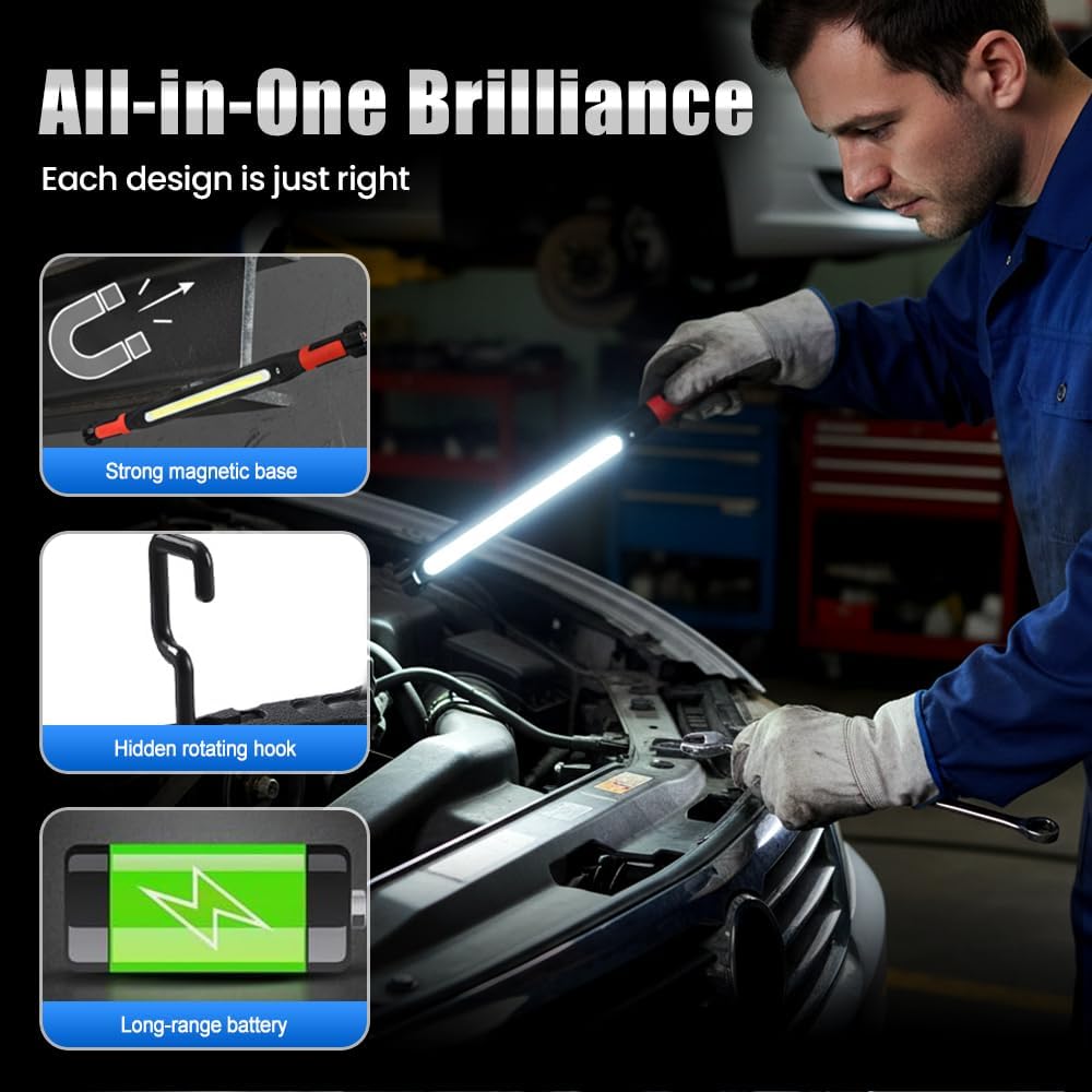 Magnetic Work Light, 2026 New Under Hood Work Home Light Accessory Bar Rechargeable LED Work Light Bar, Under Hood Mechanic Light for Mechanic/Car Repairing/Garage (1pc)