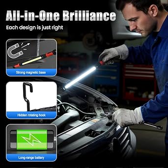 LECDOA 2026 Upgrade Magnetic Work Light, 1200 Lumens Super Bright & Rechargeable LED Under Hood Light, Strong Magnets & 360 Flexible Gooseneck for Car Repair, Garage, Workshop, Emergency Kit (1PCA)