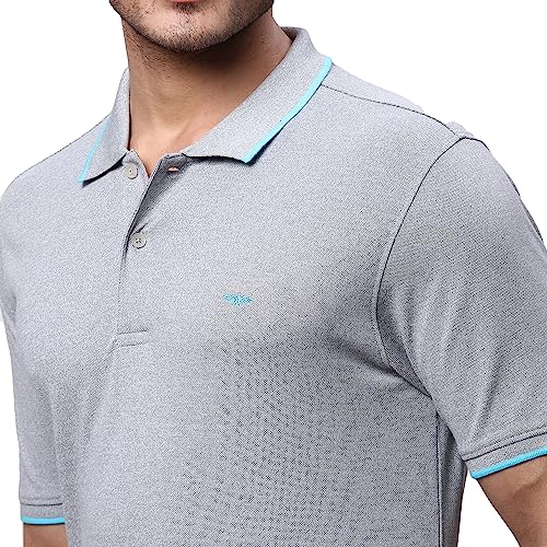 Image of Park Avenue Men's Cotton Polyester Blend Solid Pattern Slim Fit Rib Collar Polo Neck Half Sleeve Casual T-Shirt