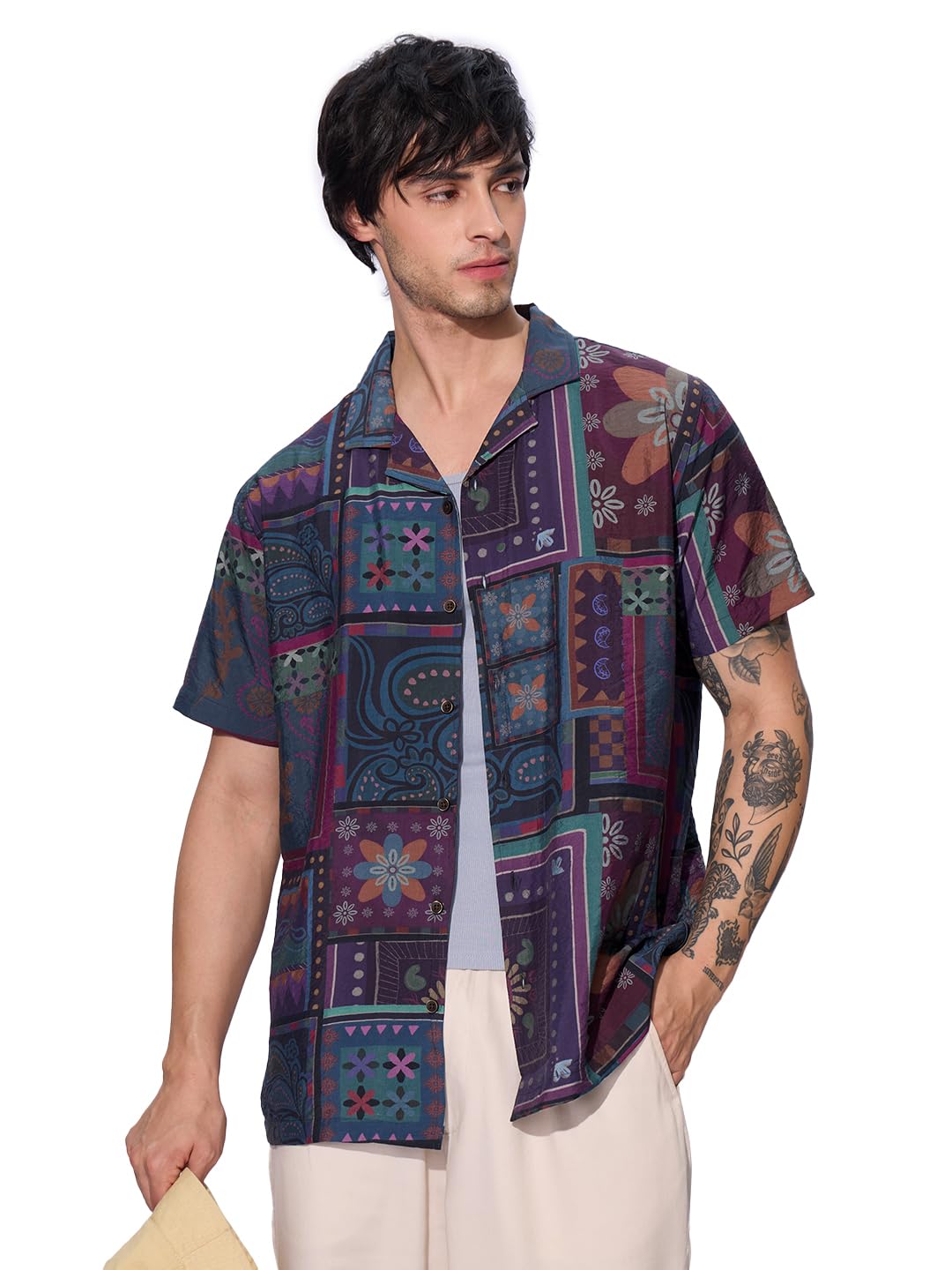 the souled store Dark Paisley Men and Boys Short Sleeves Collared Neck Button Front Regular Fit All Over Printed Rayon Blend Holiday Shirts-picture-39