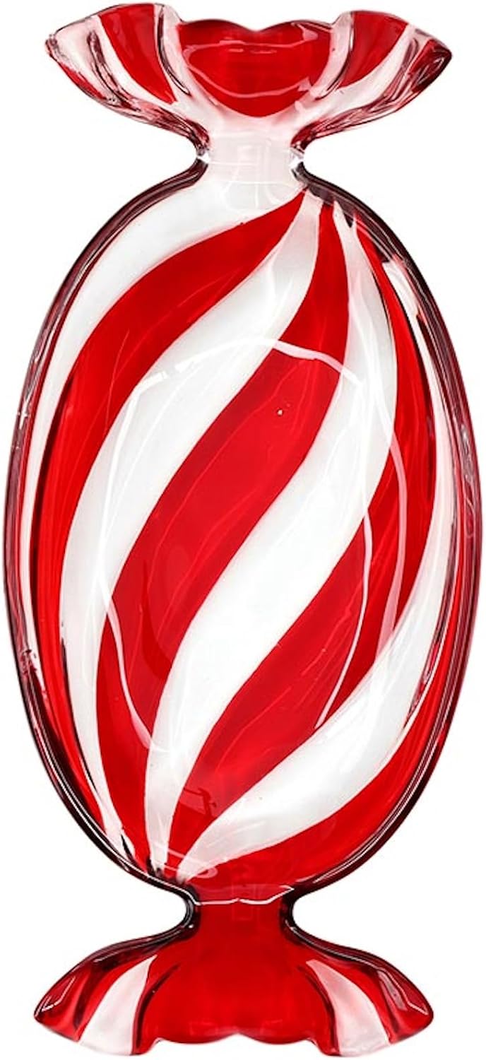Peppermint Twist Candy Striped Glass Dish, 9.25" x 3", Red & White