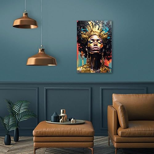 Miniatura 10 de ATELIYISHU Arte de pared afroamericana para dormitorio, retrato de mujer negra con aretes, imagen de retrato de mariposa dorada, impresión en lienzo