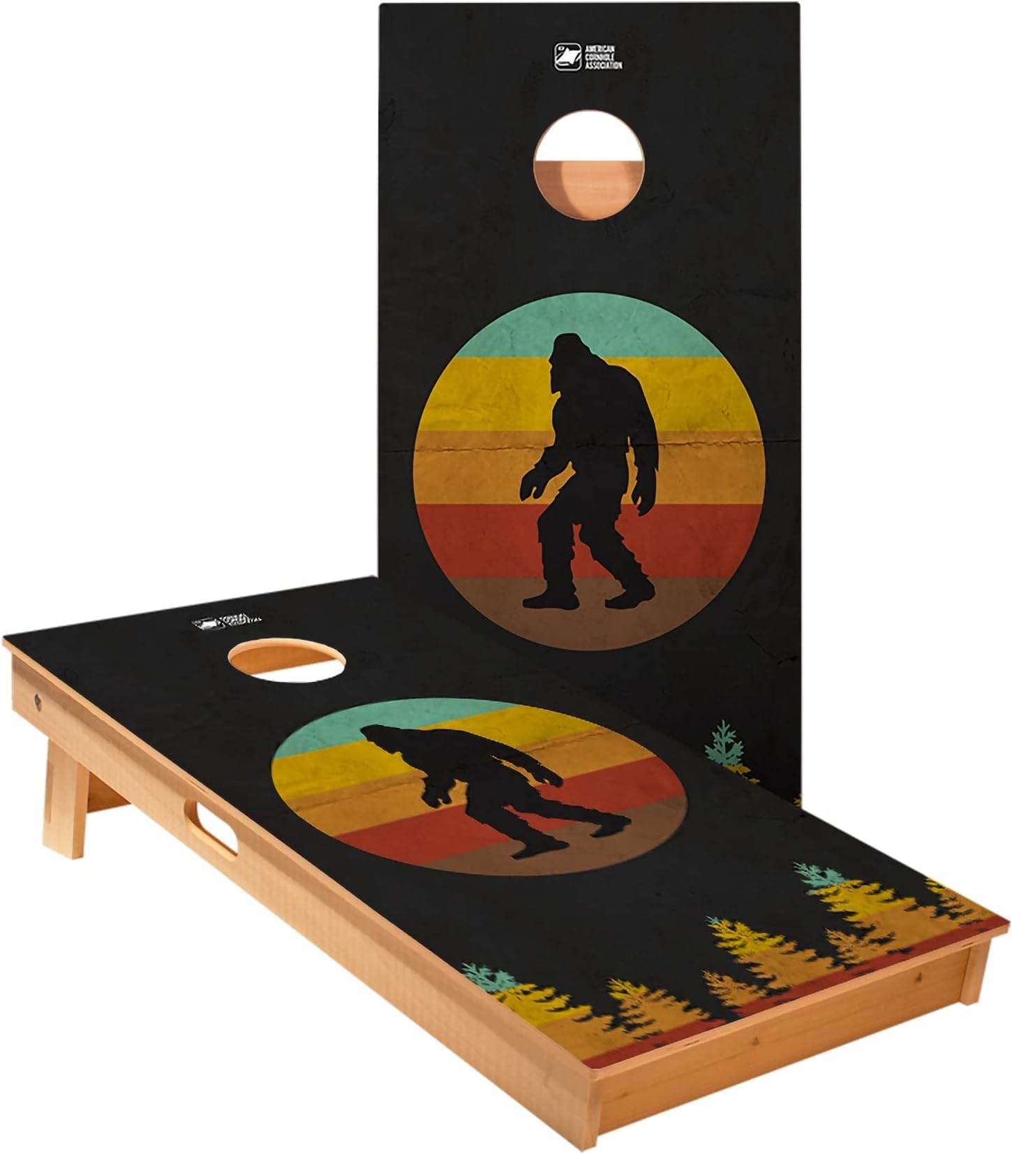 Skip's Garage Retro Sasquatch Cornhole Boards - Regulation Size Solid Wood Cornhole Game - Official ACA Tournament Set