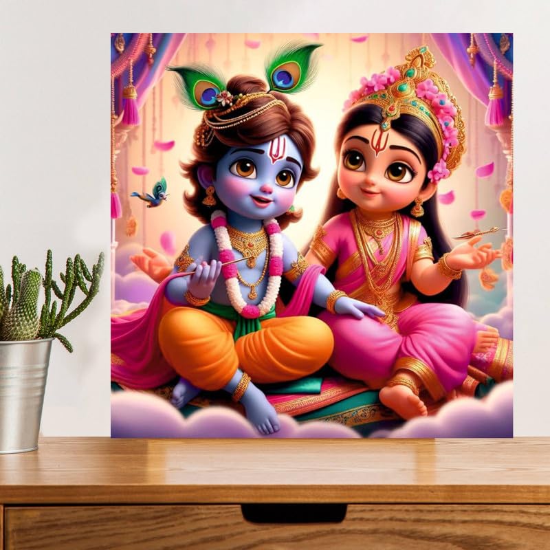 Image of British Terminal Cute little Bal Gopal Baby God Krishna| Kanha Ji | Laddu Lord Makhan Chor Painting Religious Poster for Pregnant Women for wall (matt thin vinyl,sticker,multicolor,unframed)| bj300