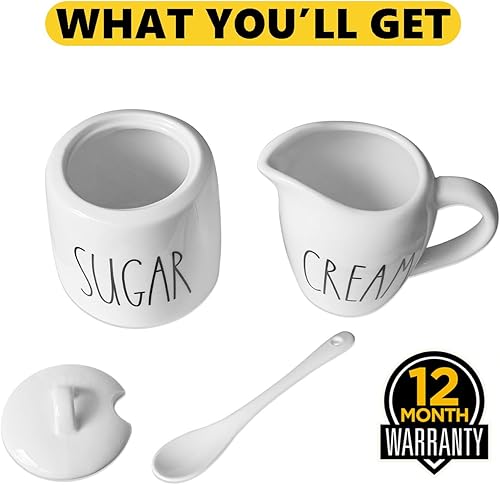 Miniatura 5 de Juego de azúcar y crema, recipiente para crema y soporte para azúcar para barra de café, azucarero de granja con tapa y cuchara, dispensador de