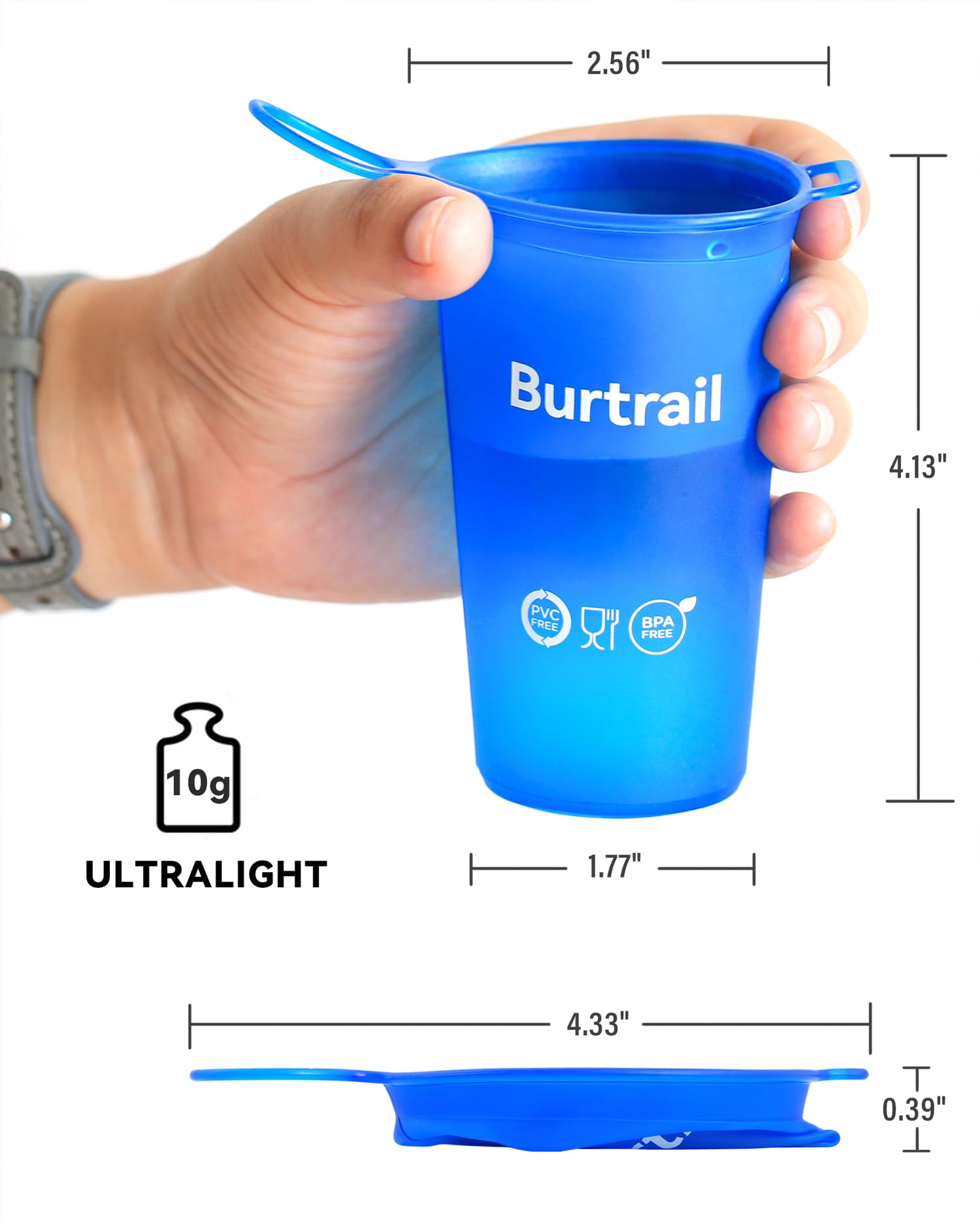 Burtrail 200 ml/6.8 oz-2Pack-Collapsible Cup TPU Running Water Cup Ultralight Protable with Carabiner for Backpacking,Running,Climbing,Camping,Party-BPA Free,Blue