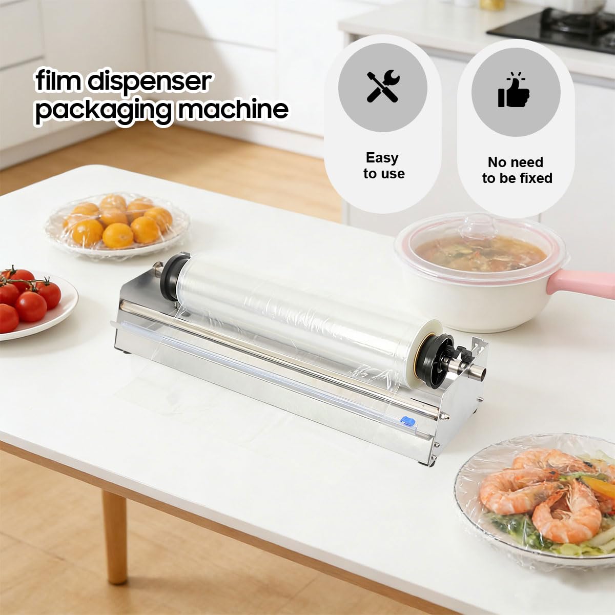 LALABU Tisch-Stretchfolienspender, Folienspender Edelstahl 50 cm Verpackungsmaschine, Manueller Kommerzieller Verpackungsspender mit Schneider für Gewerbliche/Gastronomie-/Haushaltszwecke