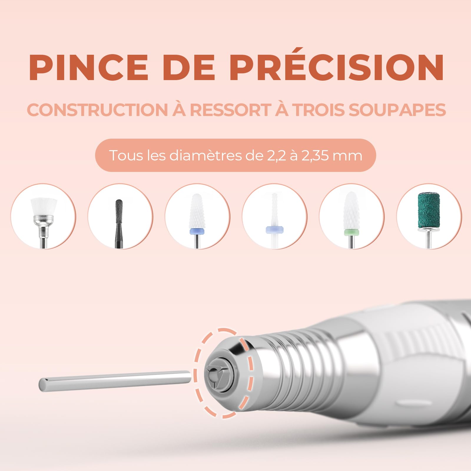 JCMASTER Ponceuse pour Ongles Professionnelle, 35000 tr/min Lime à Ongles Électrique avec Pédale + 6 Embouts Set Manucure Pédicure pour Retirer le Vernis/Gel/Cuticules