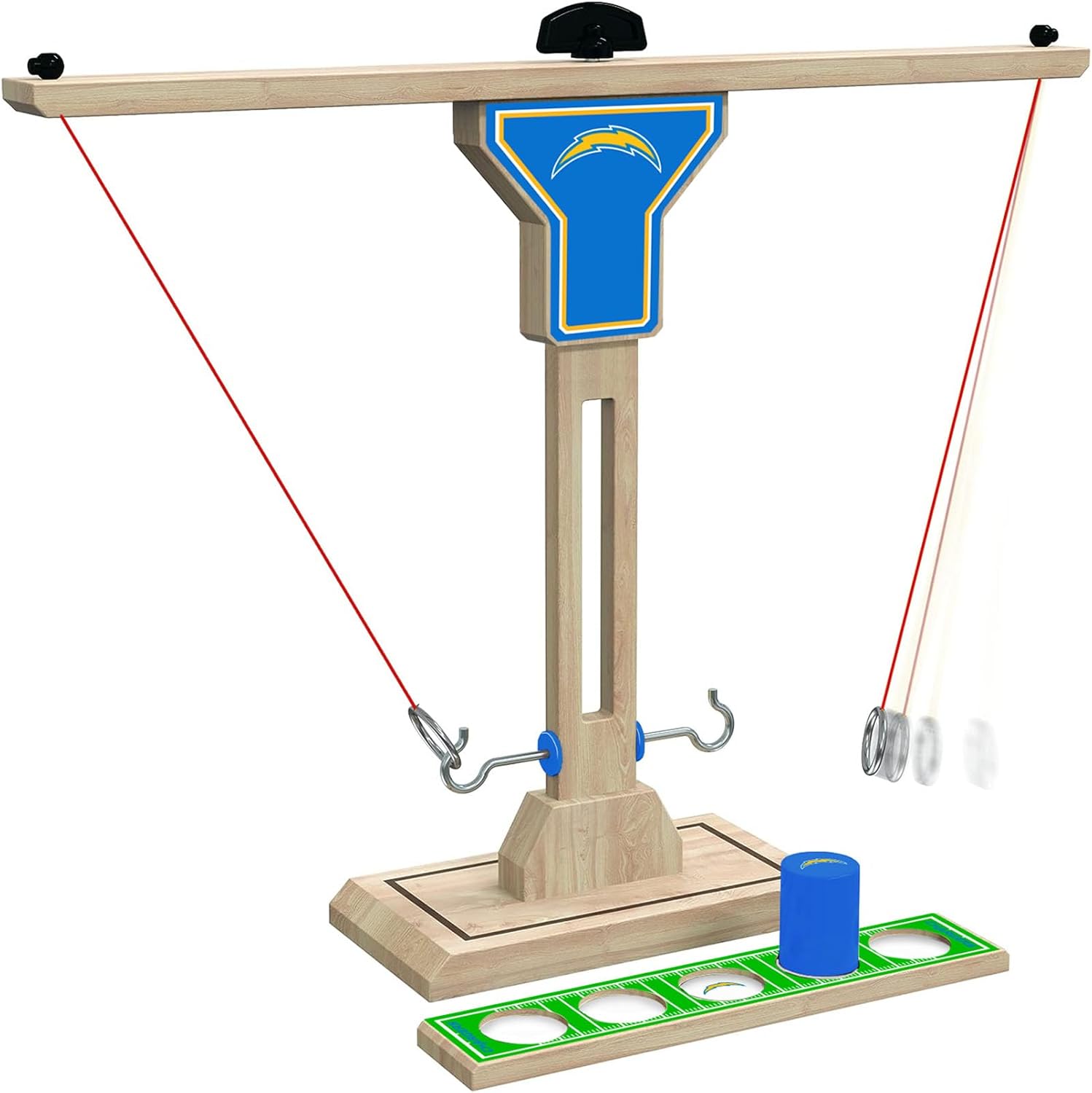 Wild Sports NFL Los Angeles Chargers Wooden Ring Swing Battle - Head-to-Head Ring Toss Hook & Ring Game for NFL Fans