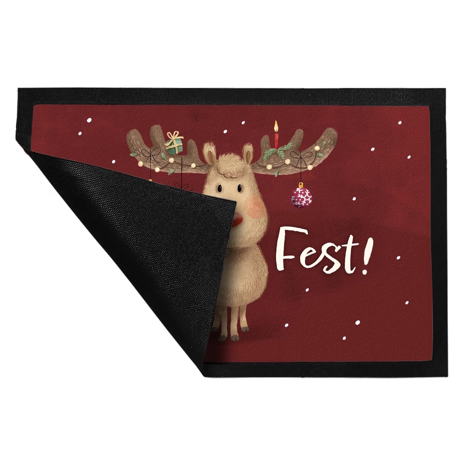 speecheese Frohes Fest Rentier mit Weihnachtsschmuck Fußmatte XXL in 50x75 cm eine Festliche Fußmatte XXL in 50x75 cm zur Weihnachtszeit Weihnachtliche Fußabtreter REH Türmatte für Frauen