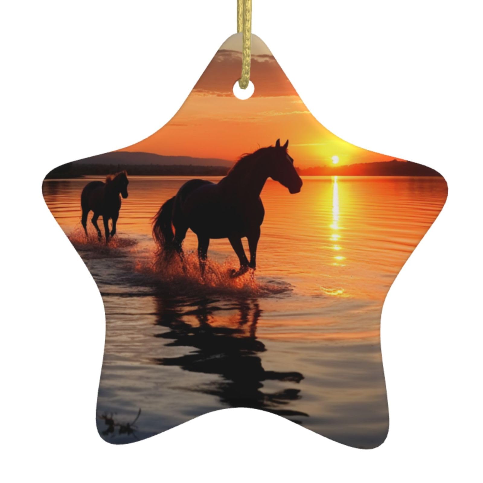 Fodpand Women's White Sunsets Lake Horses Christmas Ornaments 2025, Gift Exchange For Men, Collectible Ceramic Ornament Star Hanging Ornaments For Christmas Tree Decoration