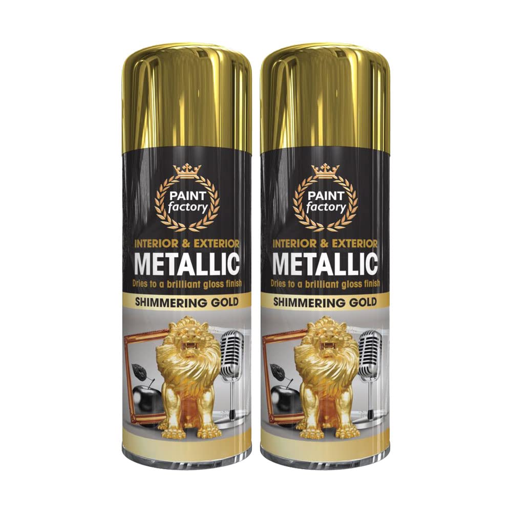 Classic Signature - 2 x Metallic Shimmering Gold Spray Paint 400ml Multi-Purpose Use, Spray for Metal and Wooden Furniture, Ornaments, Decorative Items and Much More for Interior & Exterior