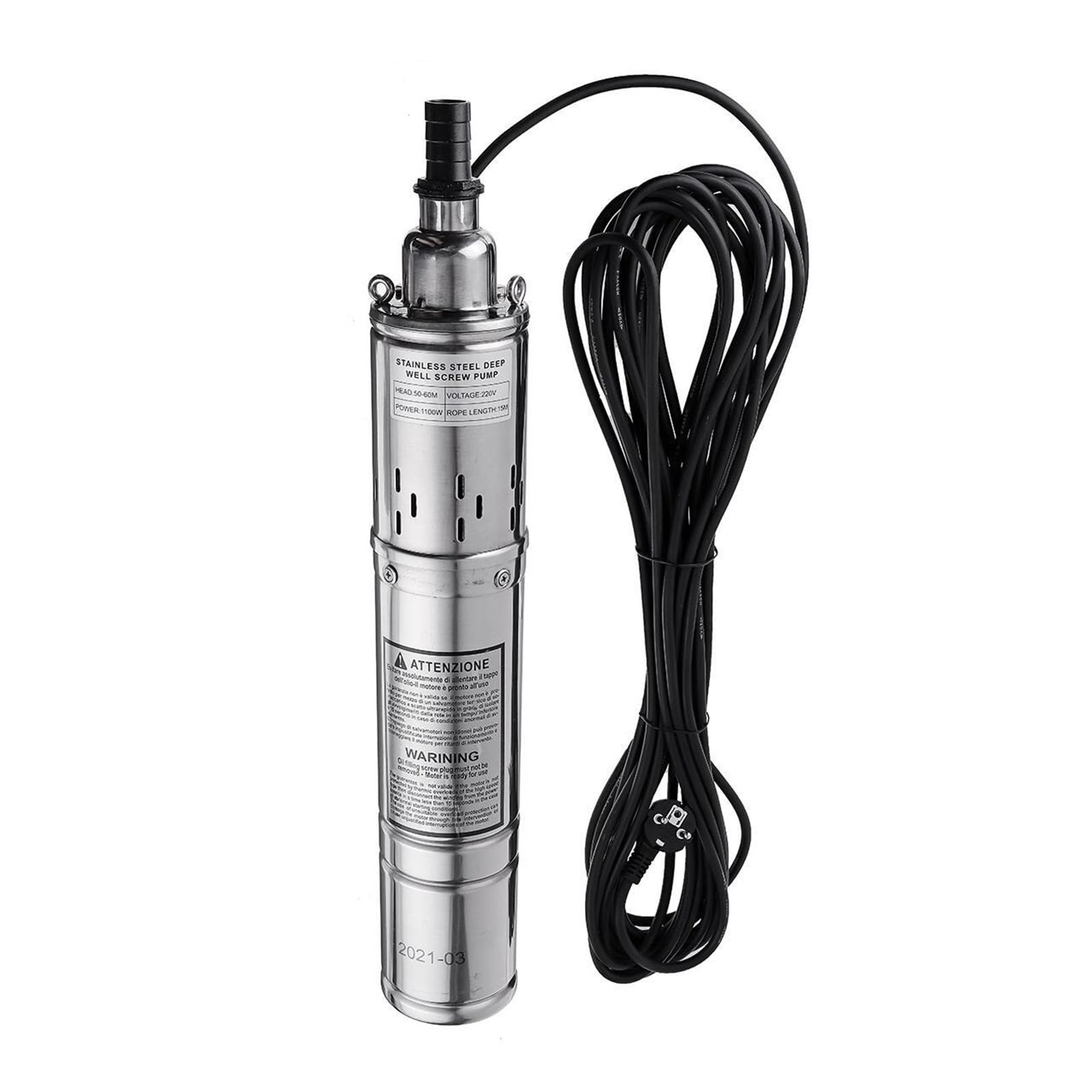 1100W High Lift 60m Submersible Deep Well Pump for Garden Home Agricultural Irrigation Stainless Steel Solar Water Powerful Water Flow