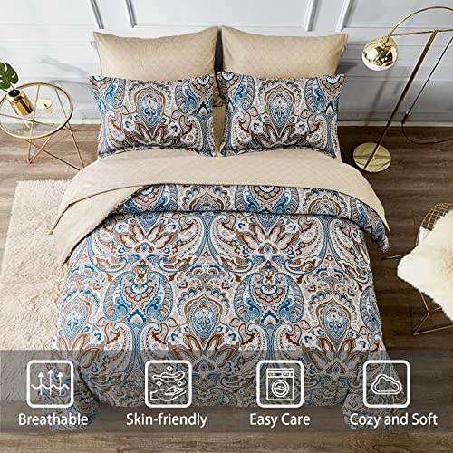 Drucon Boho Comforter Set Queen, 7 Pieces Bed In A Bag Comforter Boho Paisley Pattern Bedding Set Soft Microfiber Queen Size (1 Comforter, 1 Flat Sheet, 1 Fitted Sheet, 2 Pillow Shams, 2 Pillowcases) #TOP2