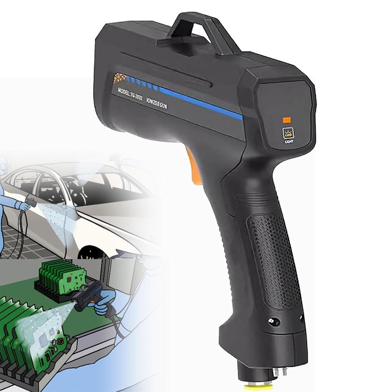Eliminator statyczny ręczny antystatyczny pistolet ze światłem do wykrywania kurzu i funkcją haka do montażu elektronicznego i użytku laboratoryjnego