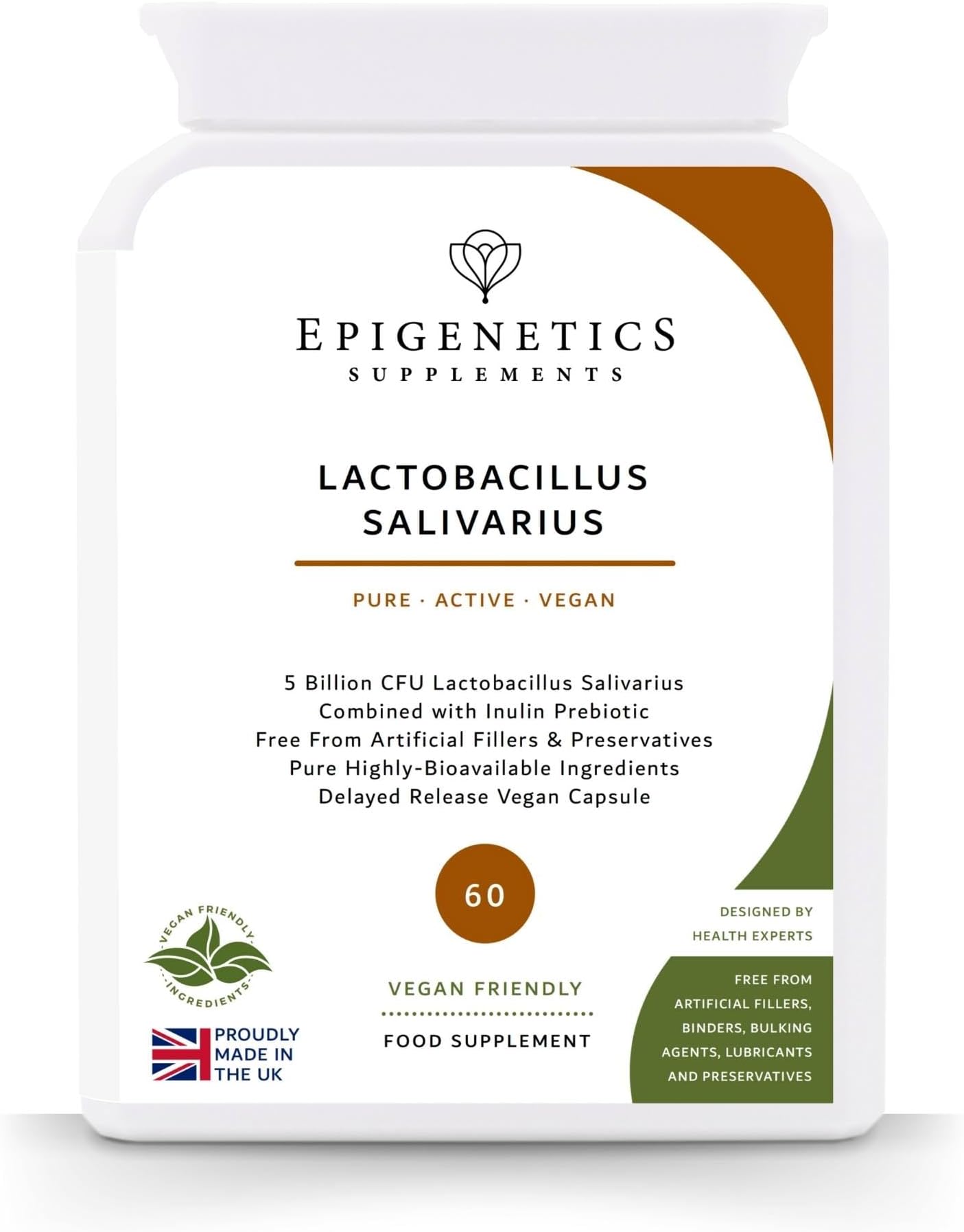 Lactobacillus Salivarius | 10 Billion CFU Probiotics + Chicory Root Prebiotics (Inulin) for Gut Health | High Strength | 60 Vegan Delayed Release Capsules UK Made | 2 Month Supply